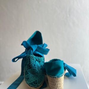 Women's Teal Espadrille Shoes Boho vintage style